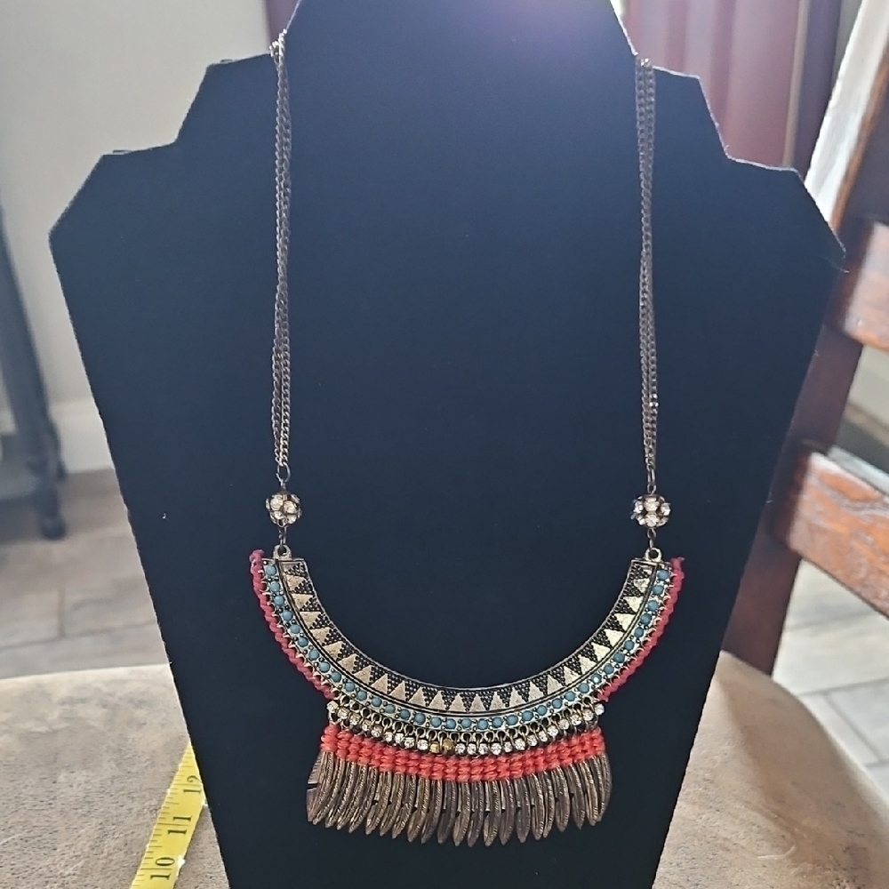 Bohemian Silver and Coral Necklace